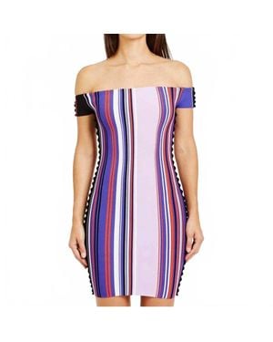 Opening Ceremony Stripe Knit Off-Shoulder Mini Dress - Purple
