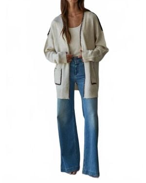 By Together Lotte Contrast Stitch Cardigan - Blue