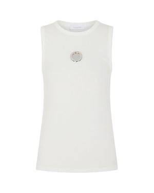 Rabanne Sleeveless Top With Crew Neckline And Metallic Logo Detail - White