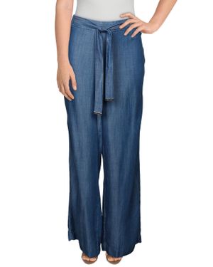 Calvin Klein Tencel Chambray Wide Leg Pants - Blue