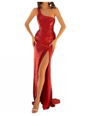 Clarisse Asymmetrical High Slit Long Dress - Red