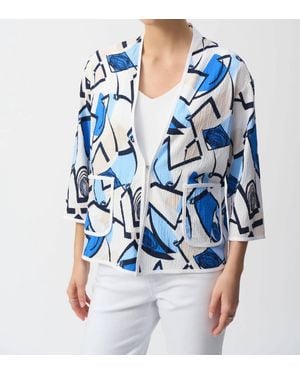Joseph Ribkoff Geometric Print Crinkled Jacket - Blue