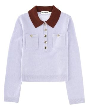 Self-Portrait Jersey With Contrasting Collar - White