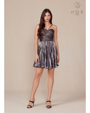 TRUEDAMES Sweetheart Keyhole Metallic Pleated Fit-And-Flare Short Homecoming Dress - Natural