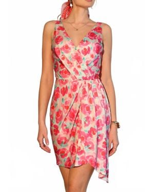 Adelyn Rae Surplice Floral Drape Dress - Red