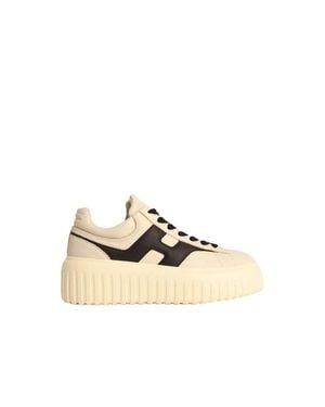 Hogan H-Stripes' Ivory Leather Sneakers - Metallic