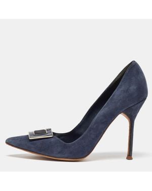 Carolina Herrera Suede Pointed Toe Pumps - Blue