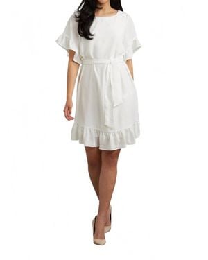 Joseph Ribkoff Ruffle Sleeve Dress - White
