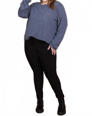 Cotton Bleu Curvy Long Sleeve Tshirt - Blue