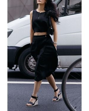 REISTOR Overlap Button-Detail Midi Skirt - Blue