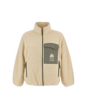 Maison Kitsuné Zip-Up Fleece Jacket With Logo Pocket And High Collar - Natural