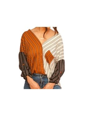 Fate Striped Color Block Blouse - Black