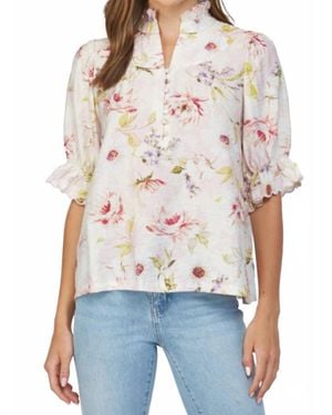Fate Ruffle Stand Collar Floral Blouse - White