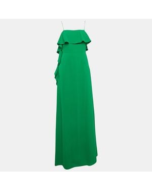 Monique Lhuillier Crepe Ruffled Maxi Slip Dress - Green