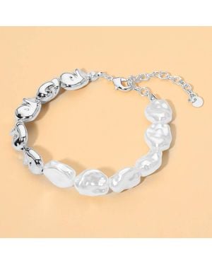 Fashnzfab Elegant Pearl Metal Pebble Link Bracelet - Natural