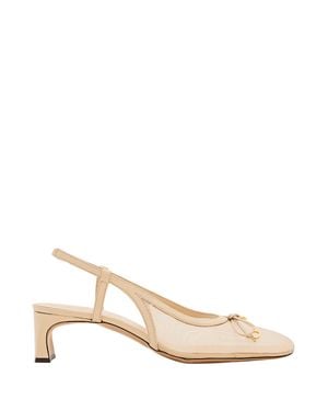 Odissi Slingback Pumps With Mesh Upper And Golden Bow Detail - Natural