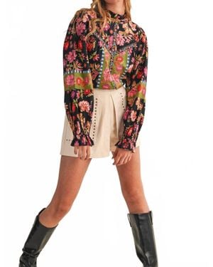 ..,merci Floral Border Print Top - Black
