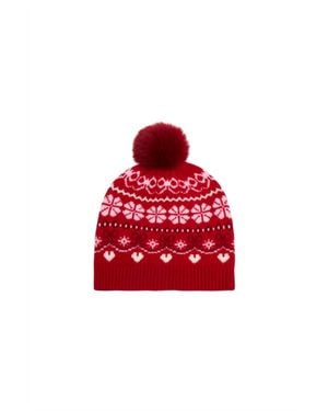 LoveShackFancy Sanibel Wool Fair Isle Beanie - Red