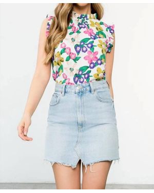 Thml Carly Floral Ruffle Sleeve Blouse - Blue