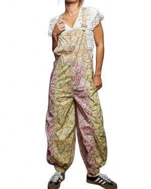 Pol Patchwork Floral Overall - Green