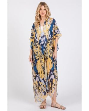 TRUEDAMES Boho Print Open Front Long Kimono - Yellow