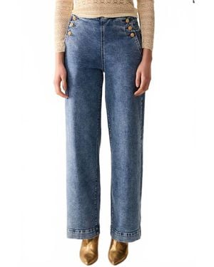 Q2 Wide Leg Jeans With Button - Blue