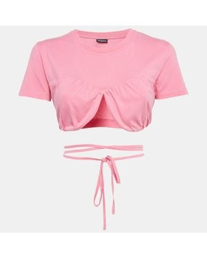 Jacquemus Cotton Knit Underwired Lace-Up Baci Crop Top - Pink