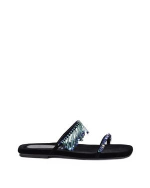 Dries Van Noten Beaded Velvet Flat Mules - White