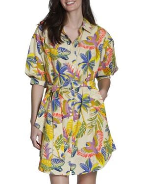 Apny Belted Dress With Puff Sleeves - Multicolor
