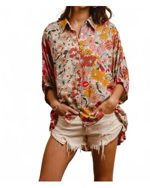 Bibi Floral Rayon Printed Button Down Shirt Top - Orange