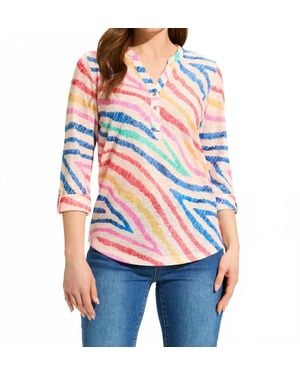 Fdj Zebra Three Quarter Sleeve Top - Red