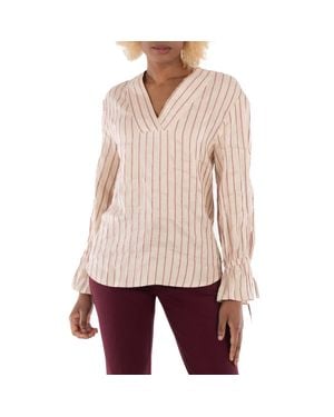 BENJAMIN BENMOYAL Ladies Stiped Linen V Collar Shirt - Red