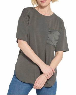 Lyssé Jazmine Mix-Media Top - Gray