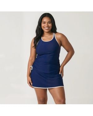 Calypsa Plus Maya Tankini Swim Top With Removable Cups Two-Toned Collection - Blue