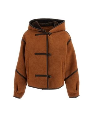 Stand Studio Fia Hooded Toggle Faux Shearling Jacket - Brown