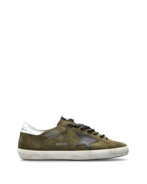 Golden Goose Distressed Metallic Accents Suede Low-Top Sneakers - Green