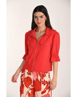FRANK LYMAN Saralynn Short Sleeve Zipper Front Top - Red