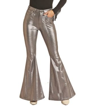 Rock & Roll Denim Extra Stretch High Rise Bell Bottom Pants - Gray