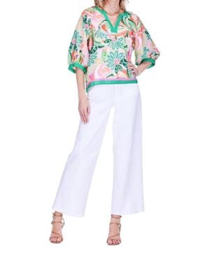 J joy Stitch Trim V-Neck Top - Multicolor