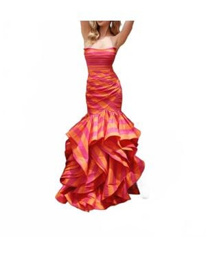 Ava Presley Striped Ruffle Mermaid Prom Dress - Red
