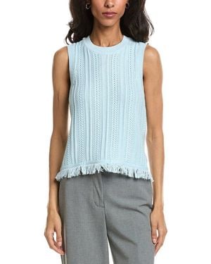 Forte Textured Fringe Tank Top - Blue