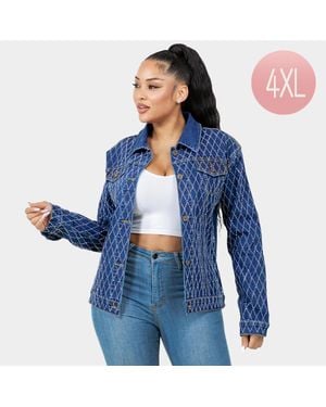 TRUEDAMES Diamond-Stitched Button-Up Denim Jacket - Blue