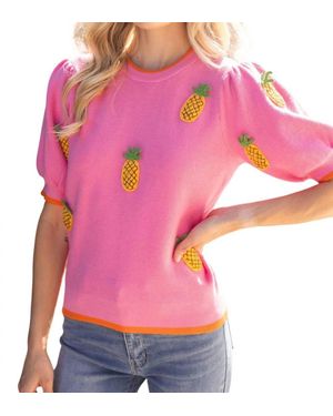 Voya Sunny Pineapple Puff Sleeve Knit Top - Pink