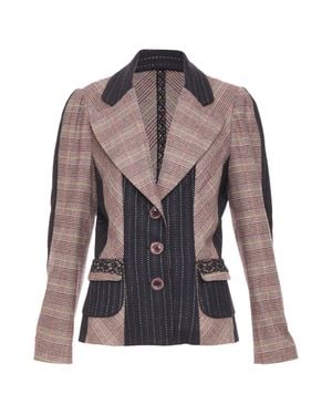 Christian Lacroix Patchwork Plaid Pinstripe Blazer Suit - Gray