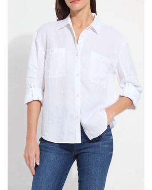 Lyssé Rose Roll Tab Utility Linen Shirt - White