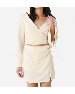 Matthew Bruch Long Sleeve Mini Wrap Dress - Natural