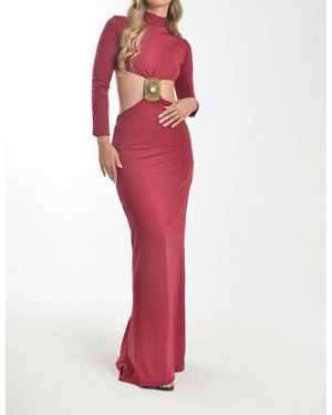 Steffany Milano Embellished Cut-Out Maxi Dress - Red