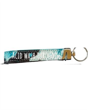 Boho Ranch Acid Wash Cowhide Hair-On Wristlet Keychain - Green