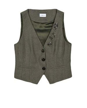 Marella Tailored Wool Vest With Deep V-Neckline And Subtle Embellishments - Green
