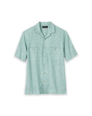 Paul Fredrick Linen Blend Solid Casual Shirt - Blue